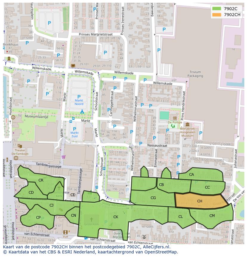 Afbeelding van het postcodegebied 7902 CH op de kaart.