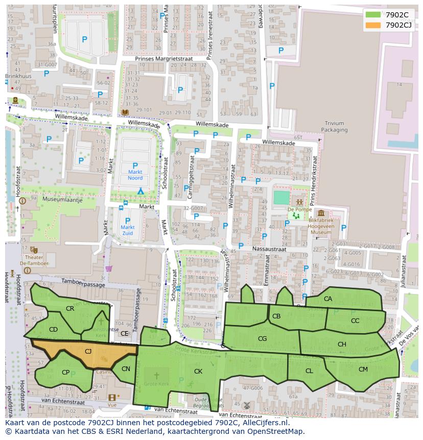 Afbeelding van het postcodegebied 7902 CJ op de kaart.