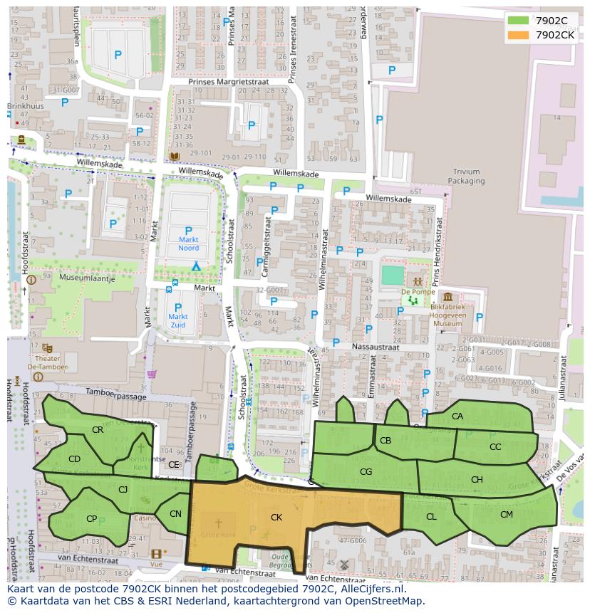 Afbeelding van het postcodegebied 7902 CK op de kaart.