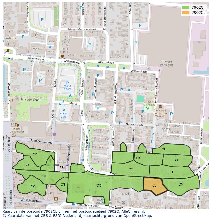 Afbeelding van het postcodegebied 7902 CL op de kaart.