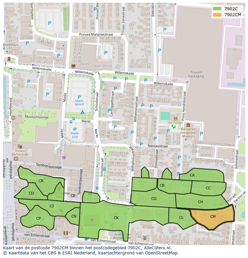 Afbeelding van het postcodegebied 7902 CM op de kaart.