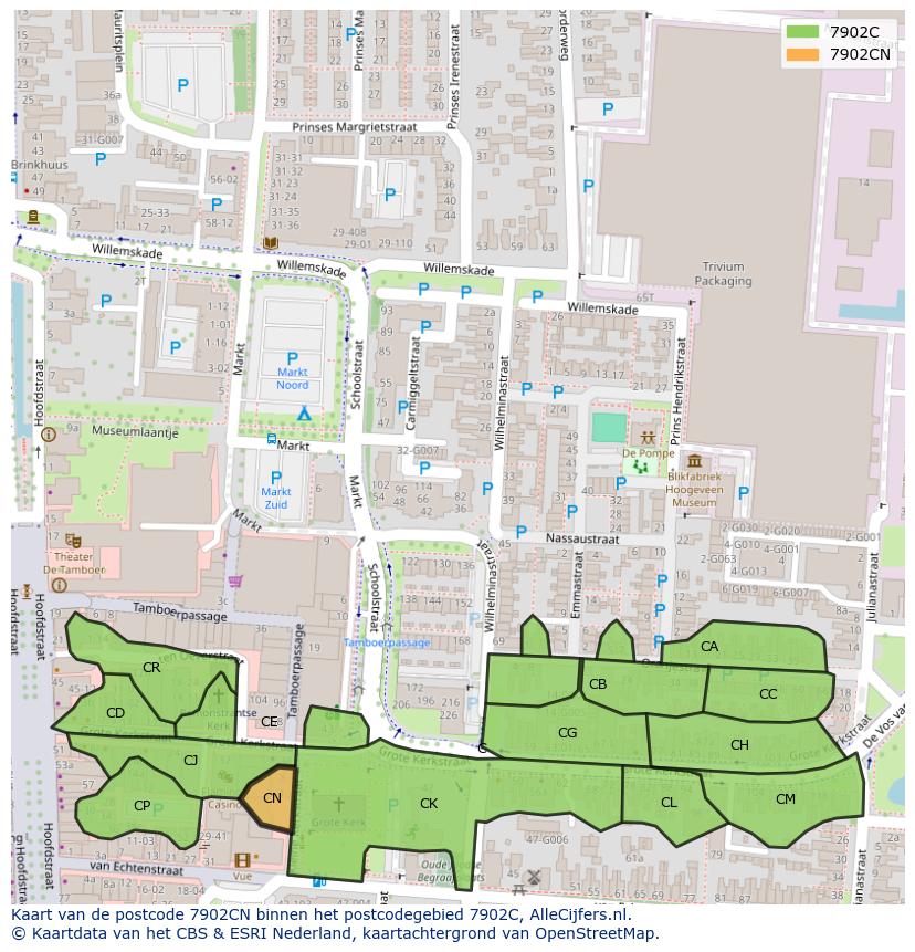 Afbeelding van het postcodegebied 7902 CN op de kaart.