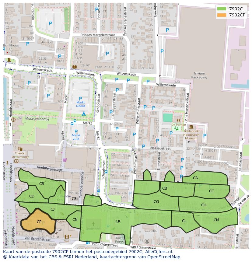 Afbeelding van het postcodegebied 7902 CP op de kaart.