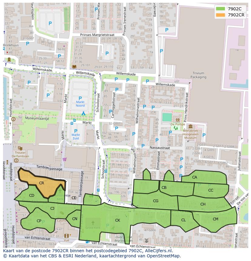 Afbeelding van het postcodegebied 7902 CR op de kaart.