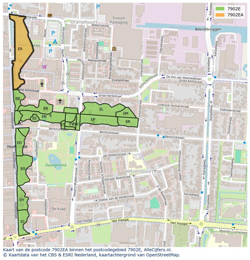 Afbeelding van het postcodegebied 7902 EA op de kaart.
