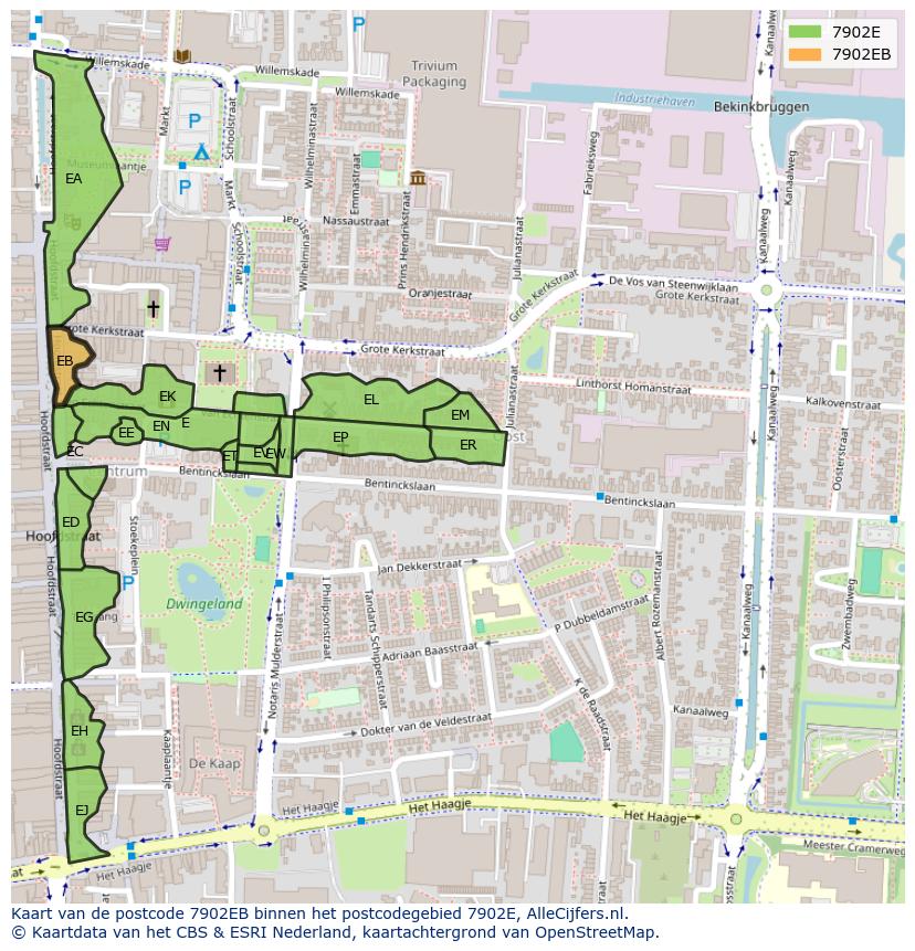 Afbeelding van het postcodegebied 7902 EB op de kaart.
