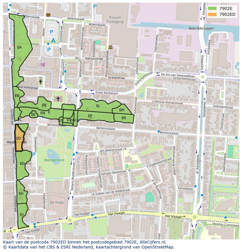 Afbeelding van het postcodegebied 7902 ED op de kaart.