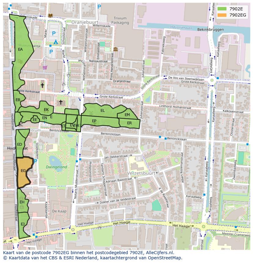 Afbeelding van het postcodegebied 7902 EG op de kaart.
