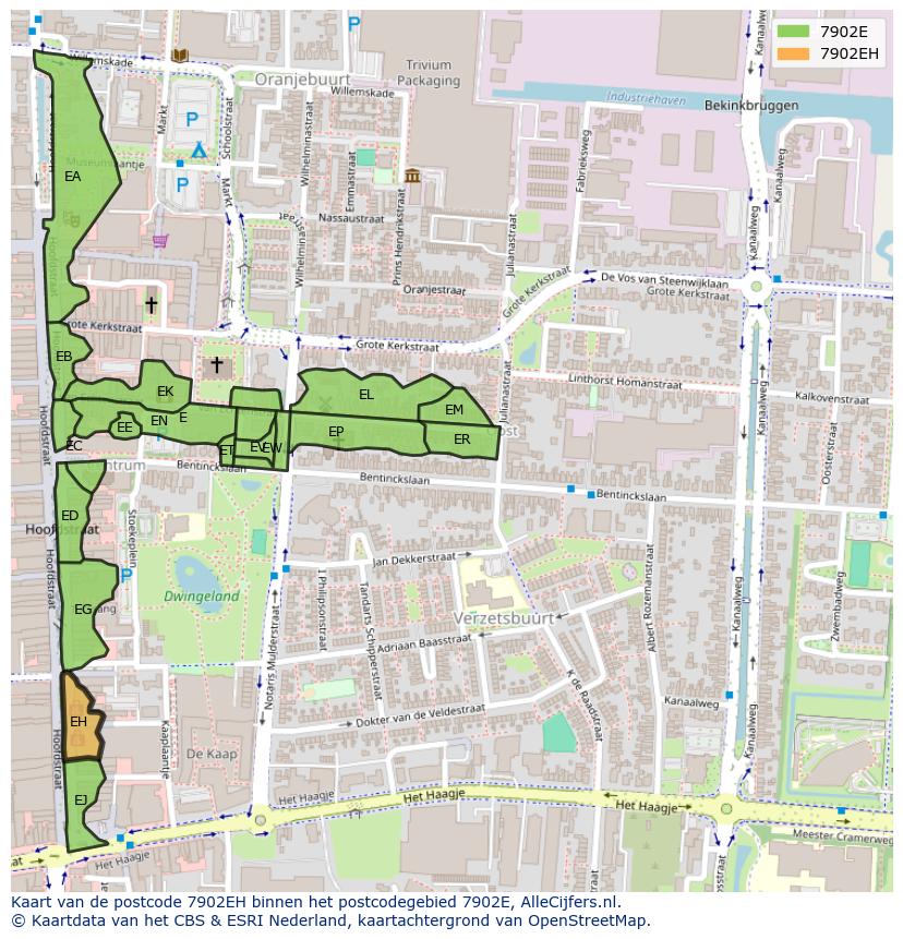 Afbeelding van het postcodegebied 7902 EH op de kaart.