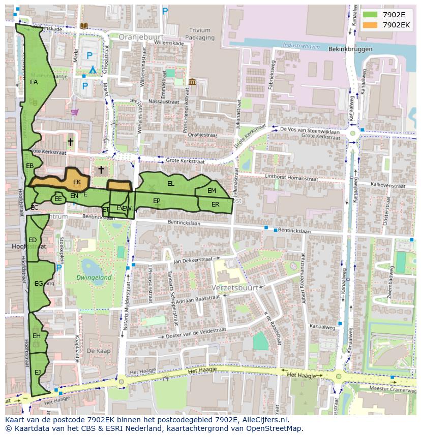 Afbeelding van het postcodegebied 7902 EK op de kaart.