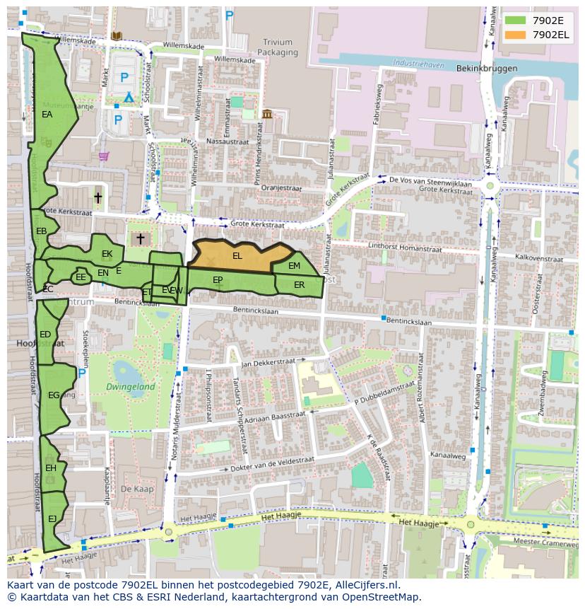 Afbeelding van het postcodegebied 7902 EL op de kaart.