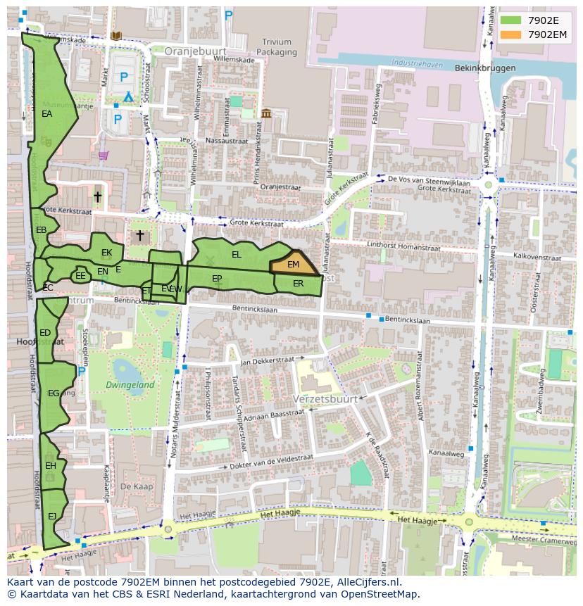 Afbeelding van het postcodegebied 7902 EM op de kaart.