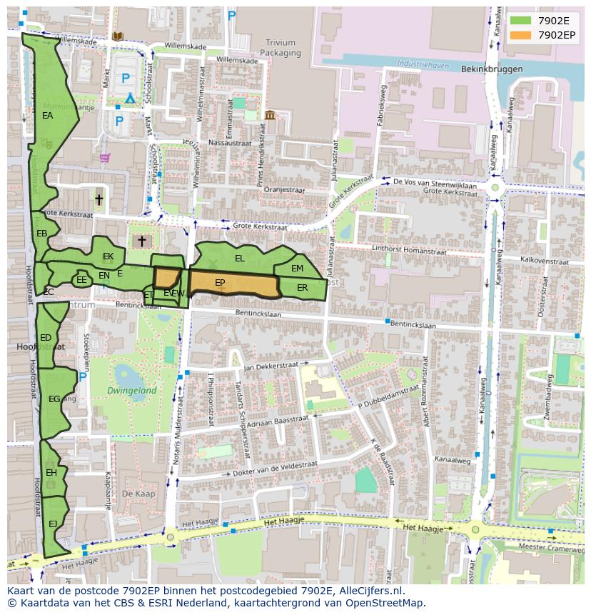 Afbeelding van het postcodegebied 7902 EP op de kaart.