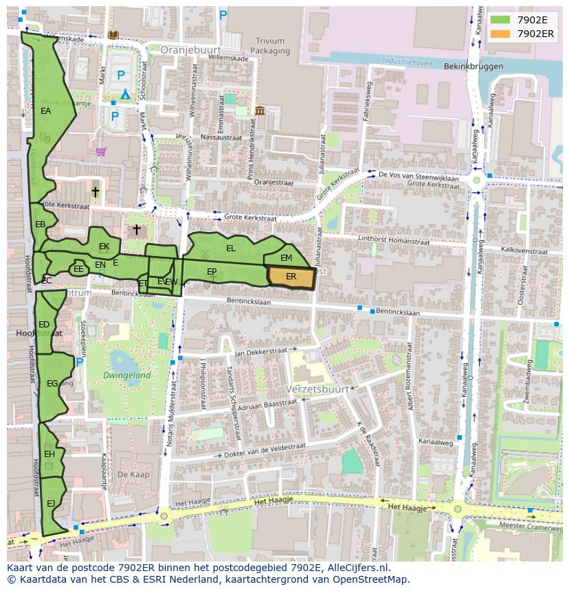 Afbeelding van het postcodegebied 7902 ER op de kaart.