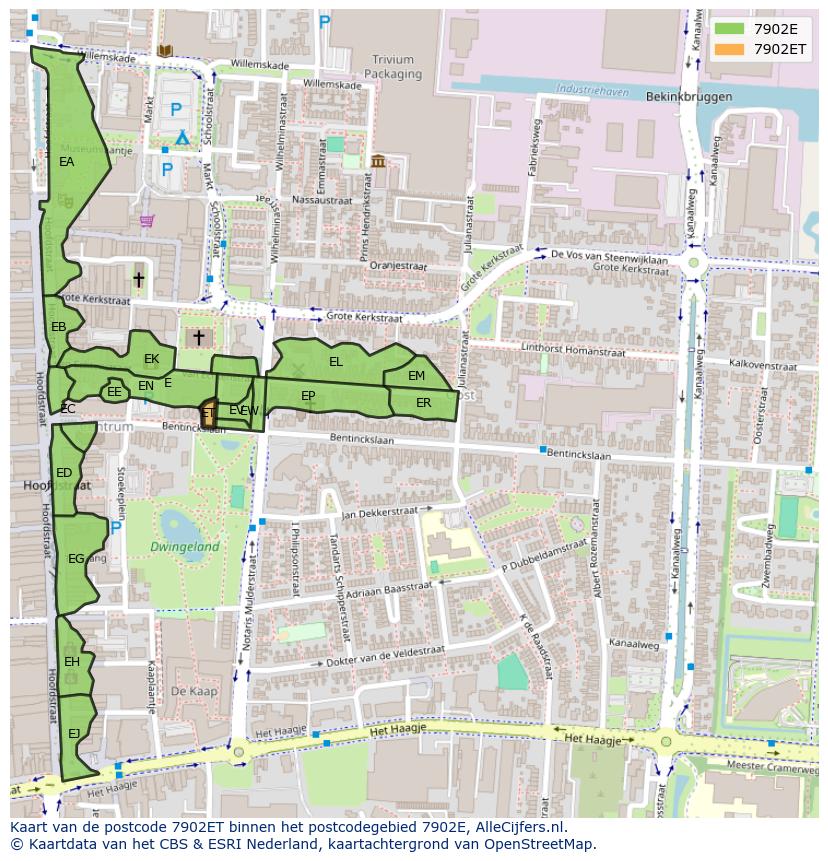 Afbeelding van het postcodegebied 7902 ET op de kaart.