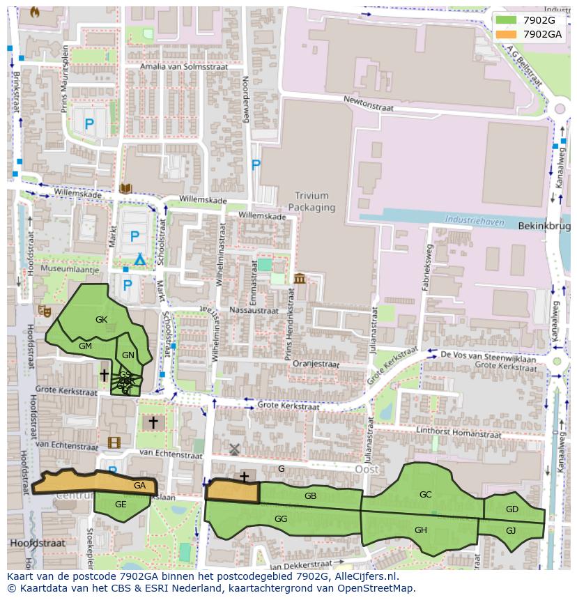 Afbeelding van het postcodegebied 7902 GA op de kaart.