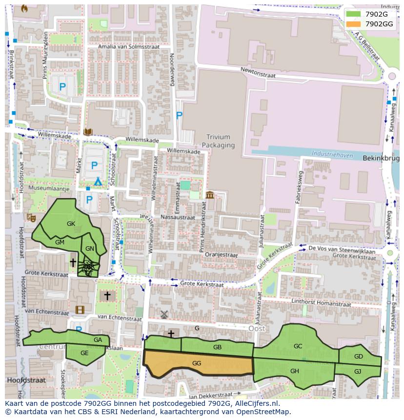 Afbeelding van het postcodegebied 7902 GG op de kaart.