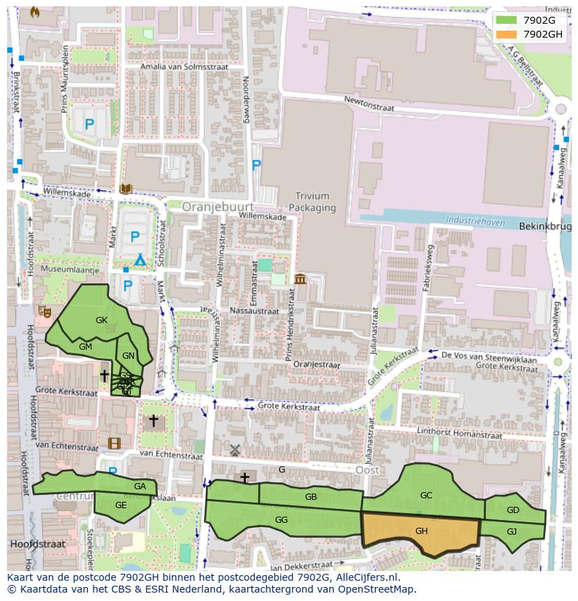 Afbeelding van het postcodegebied 7902 GH op de kaart.