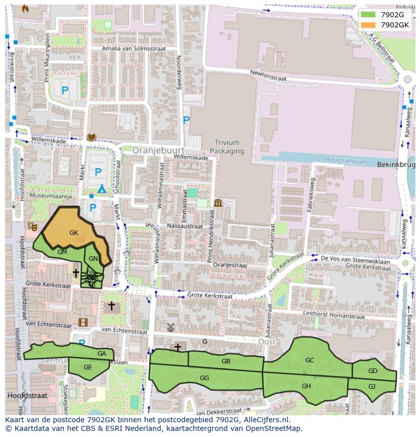 Afbeelding van het postcodegebied 7902 GK op de kaart.