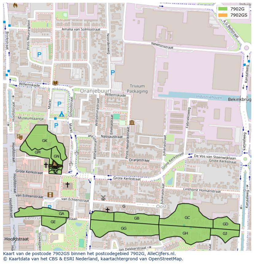 Afbeelding van het postcodegebied 7902 GS op de kaart.