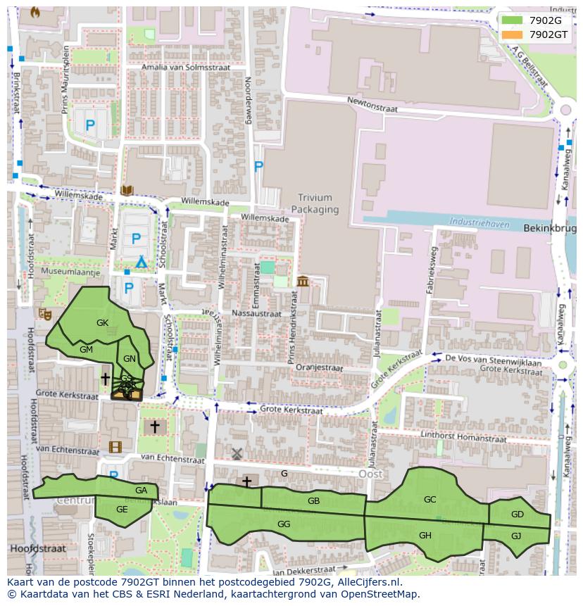 Afbeelding van het postcodegebied 7902 GT op de kaart.