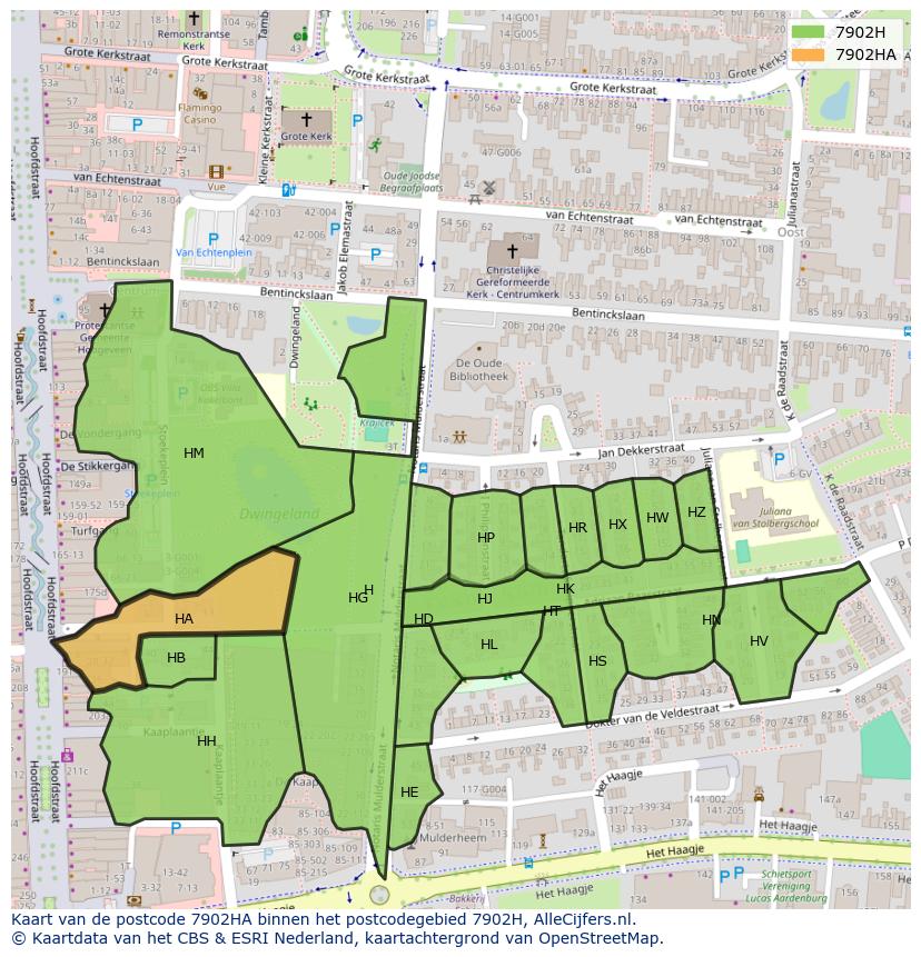 Afbeelding van het postcodegebied 7902 HA op de kaart.
