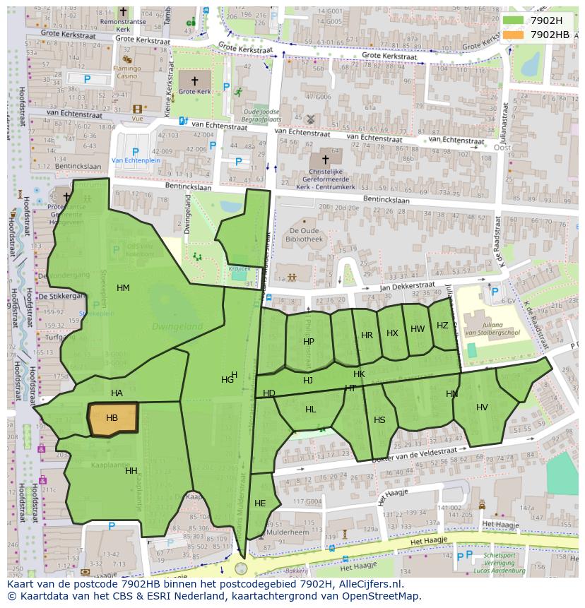 Afbeelding van het postcodegebied 7902 HB op de kaart.