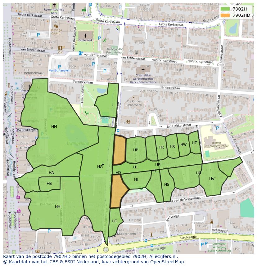 Afbeelding van het postcodegebied 7902 HD op de kaart.