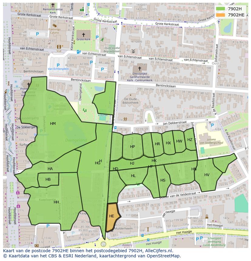 Afbeelding van het postcodegebied 7902 HE op de kaart.