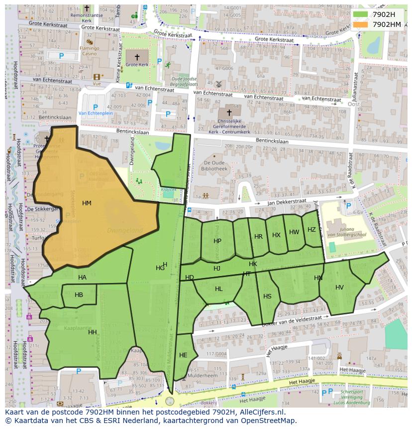Afbeelding van het postcodegebied 7902 HM op de kaart.