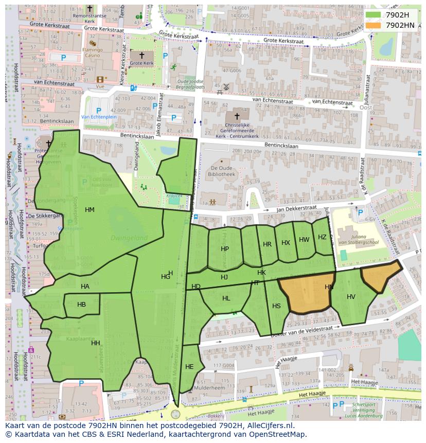 Afbeelding van het postcodegebied 7902 HN op de kaart.