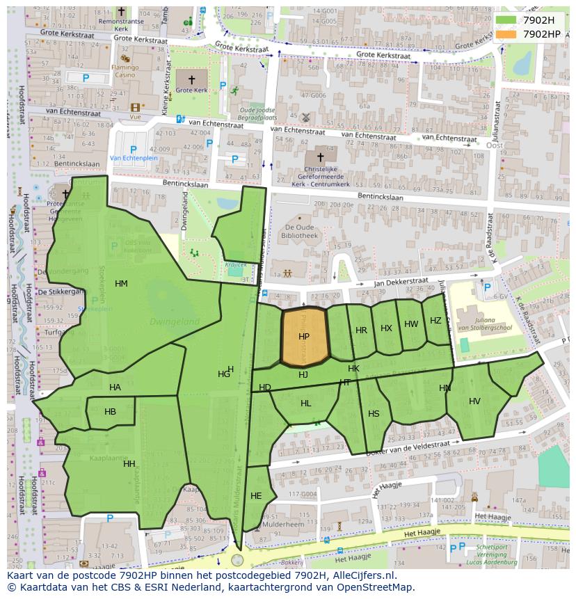 Afbeelding van het postcodegebied 7902 HP op de kaart.