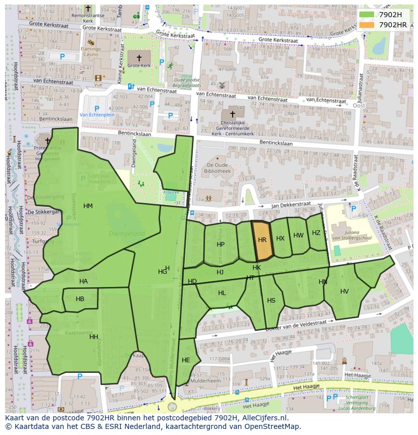 Afbeelding van het postcodegebied 7902 HR op de kaart.