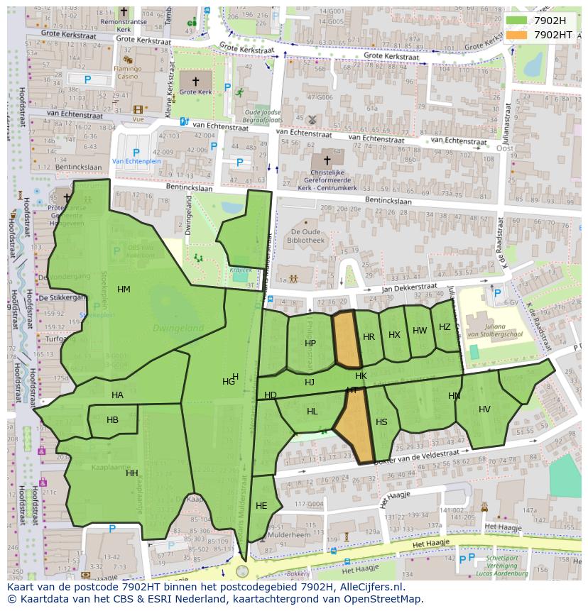 Afbeelding van het postcodegebied 7902 HT op de kaart.