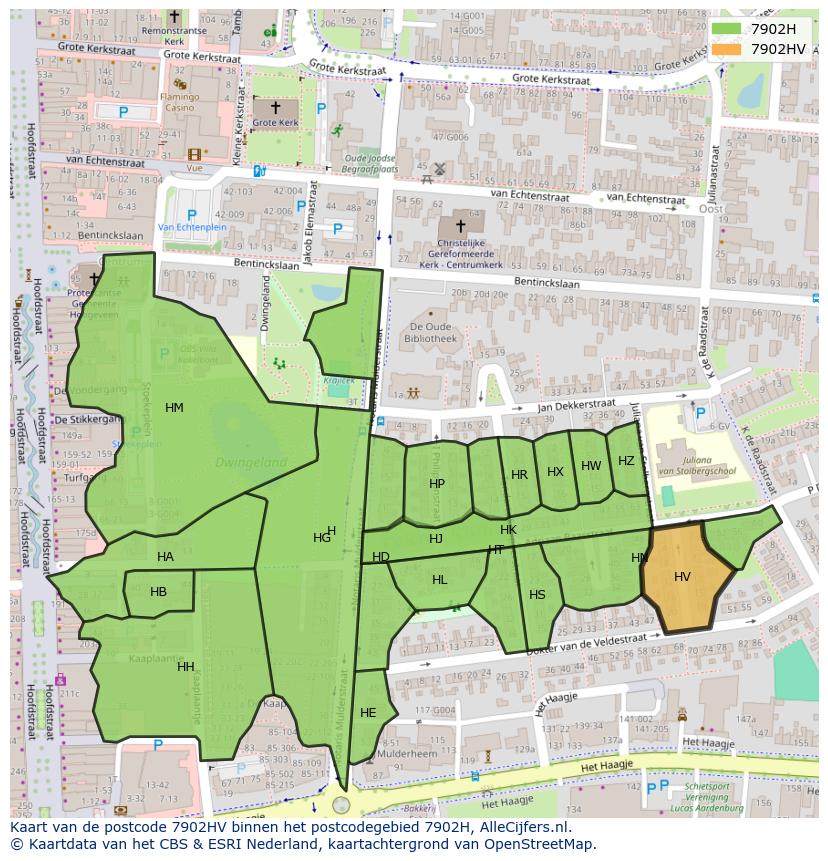 Afbeelding van het postcodegebied 7902 HV op de kaart.