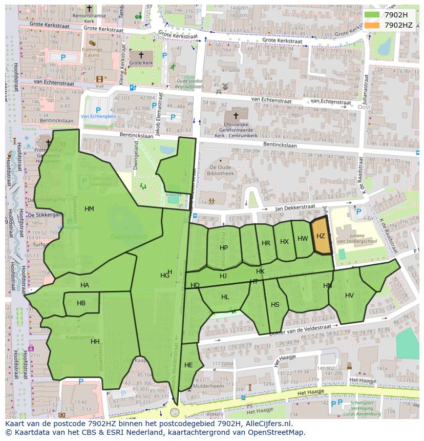 Afbeelding van het postcodegebied 7902 HZ op de kaart.