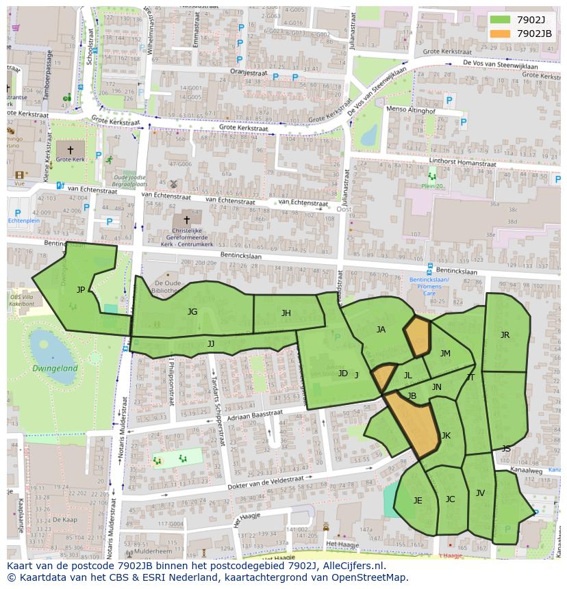Afbeelding van het postcodegebied 7902 JB op de kaart.