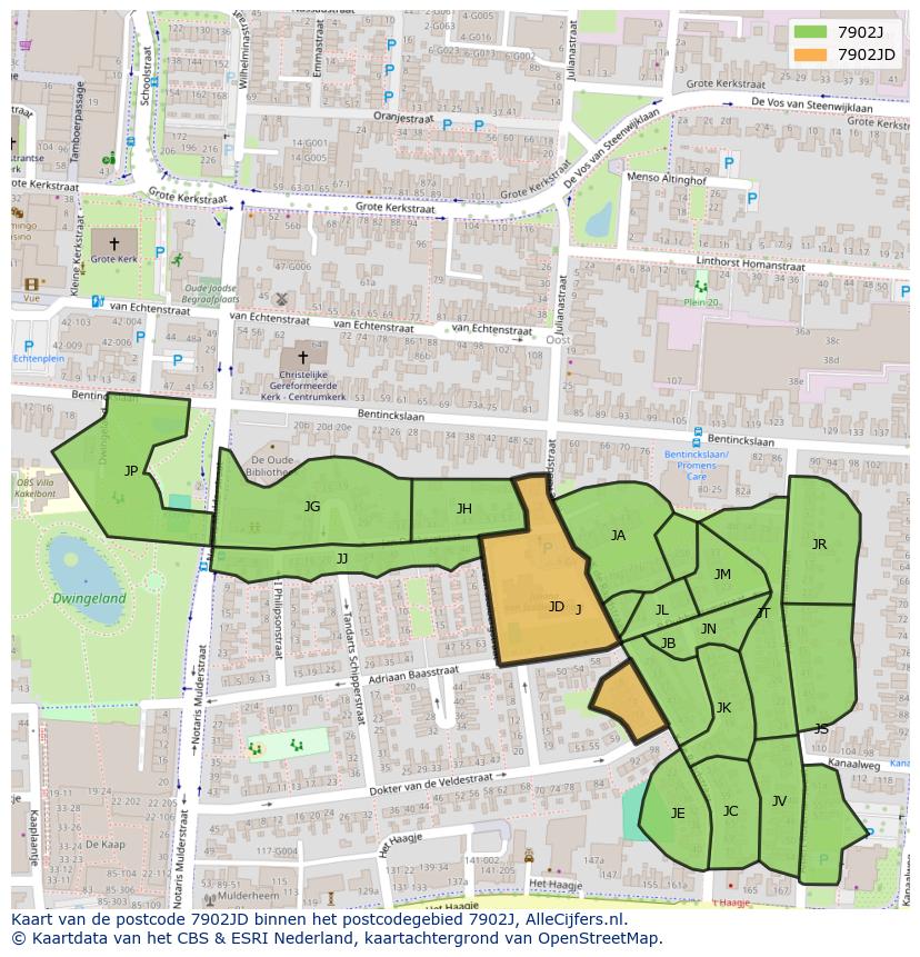 Afbeelding van het postcodegebied 7902 JD op de kaart.