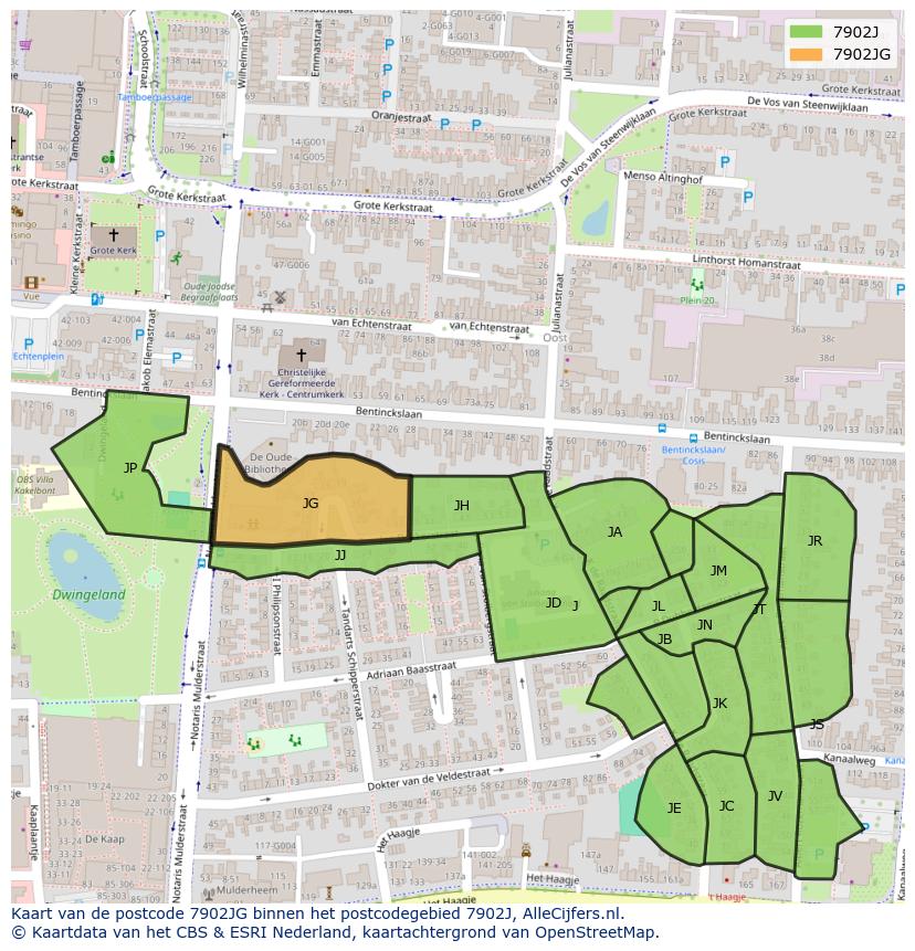 Afbeelding van het postcodegebied 7902 JG op de kaart.