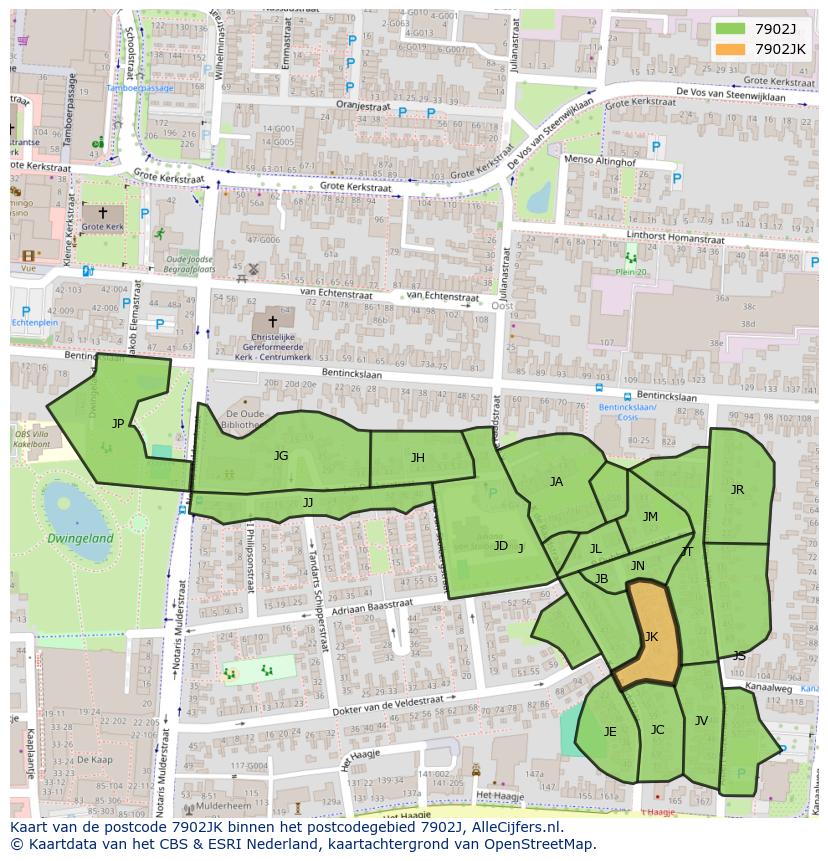Afbeelding van het postcodegebied 7902 JK op de kaart.