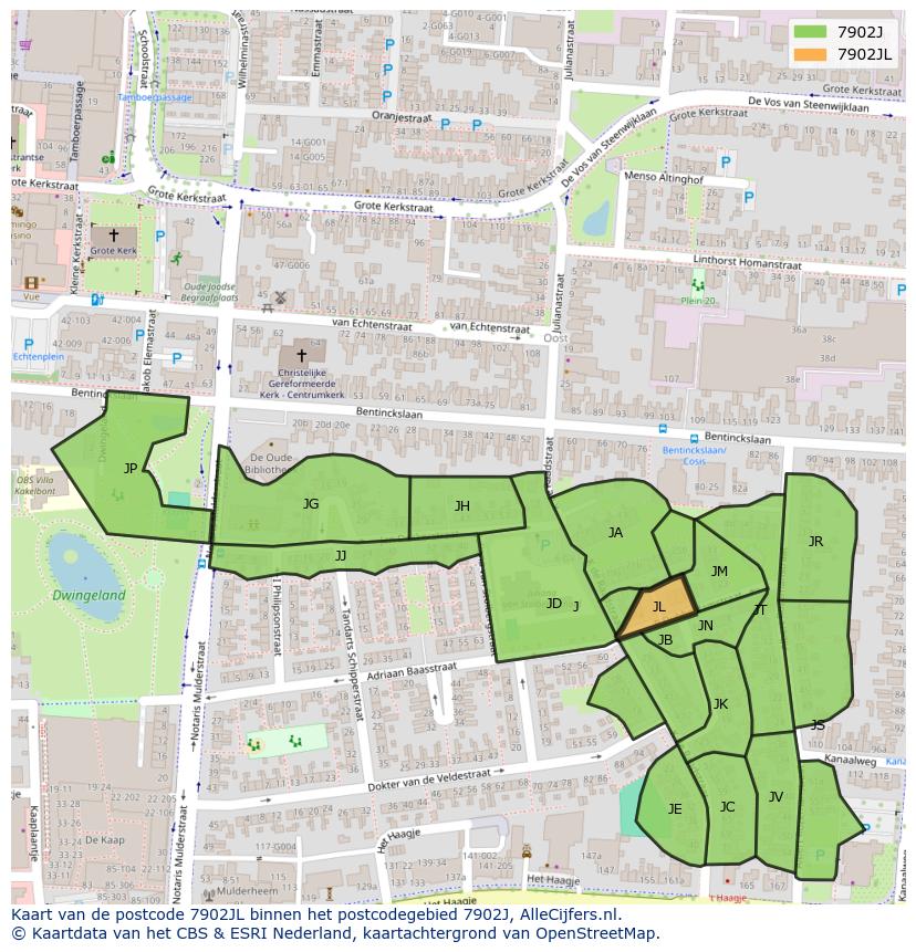Afbeelding van het postcodegebied 7902 JL op de kaart.