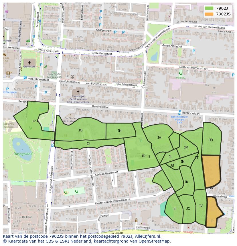 Afbeelding van het postcodegebied 7902 JS op de kaart.