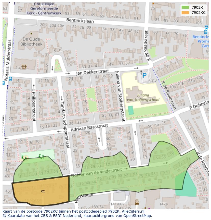Afbeelding van het postcodegebied 7902 KC op de kaart.
