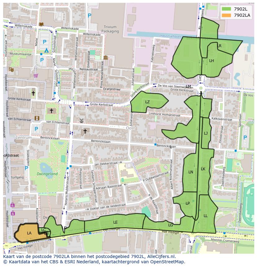 Afbeelding van het postcodegebied 7902 LA op de kaart.