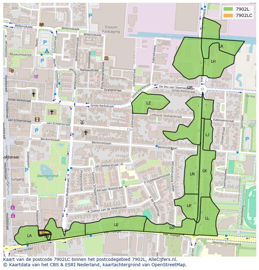 Afbeelding van het postcodegebied 7902 LC op de kaart.