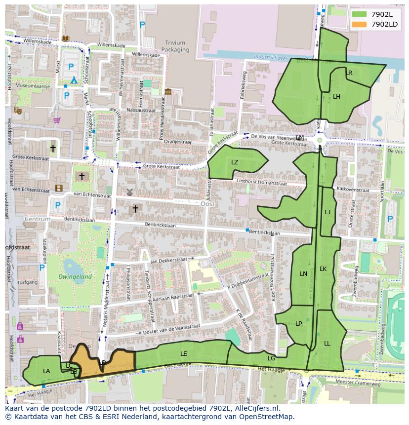 Afbeelding van het postcodegebied 7902 LD op de kaart.
