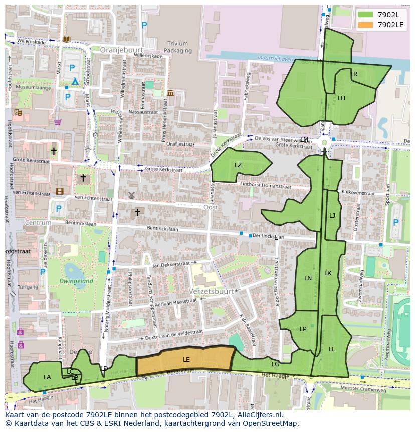 Afbeelding van het postcodegebied 7902 LE op de kaart.