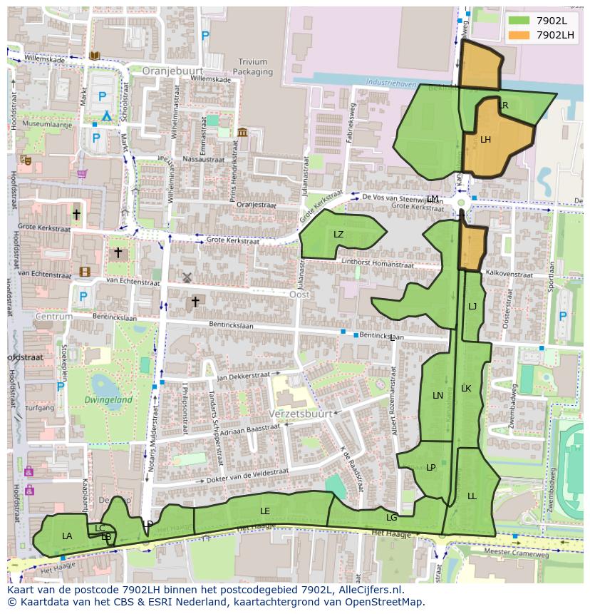 Afbeelding van het postcodegebied 7902 LH op de kaart.