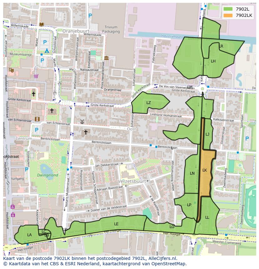 Afbeelding van het postcodegebied 7902 LK op de kaart.