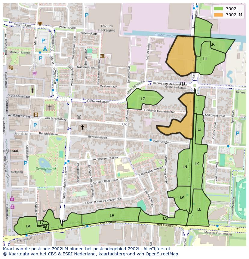 Afbeelding van het postcodegebied 7902 LM op de kaart.